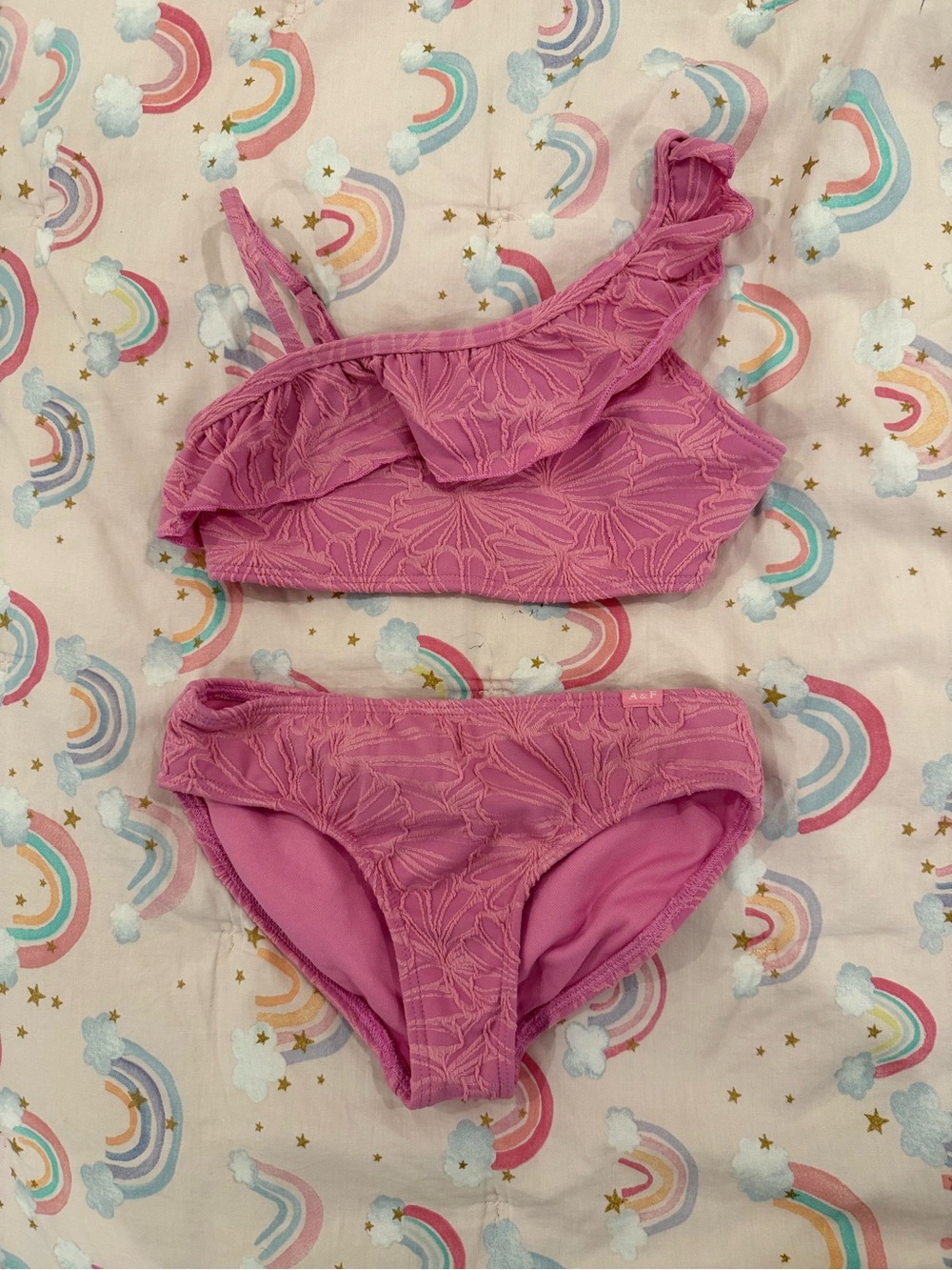 abercrombie kids Pink Ruffle One-Shoulder Bikini Set